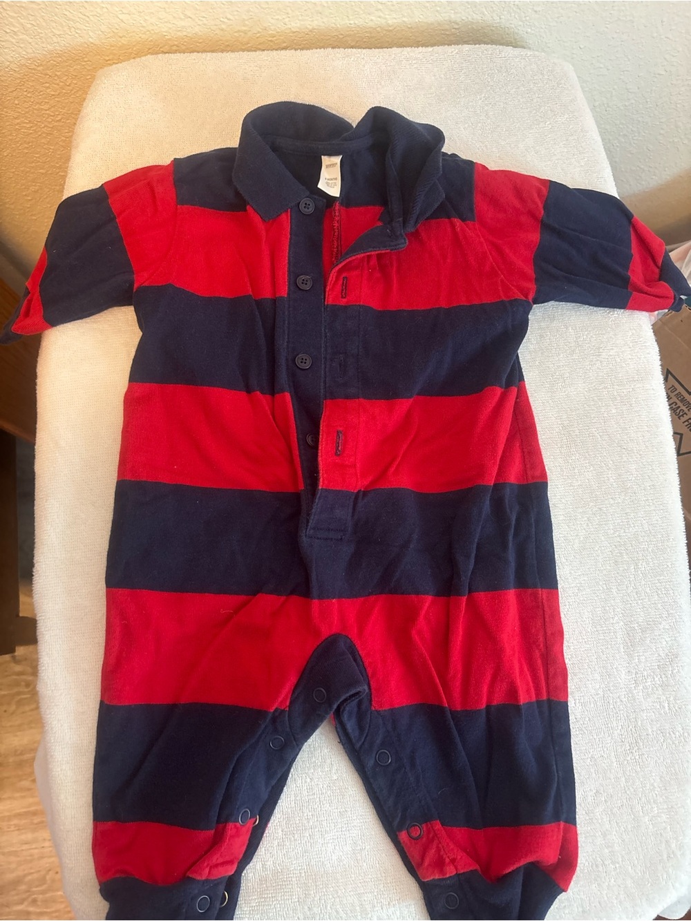 Vintage Lands End Toddler Striped One-Piece Romper in Red and Navy 100% cotton